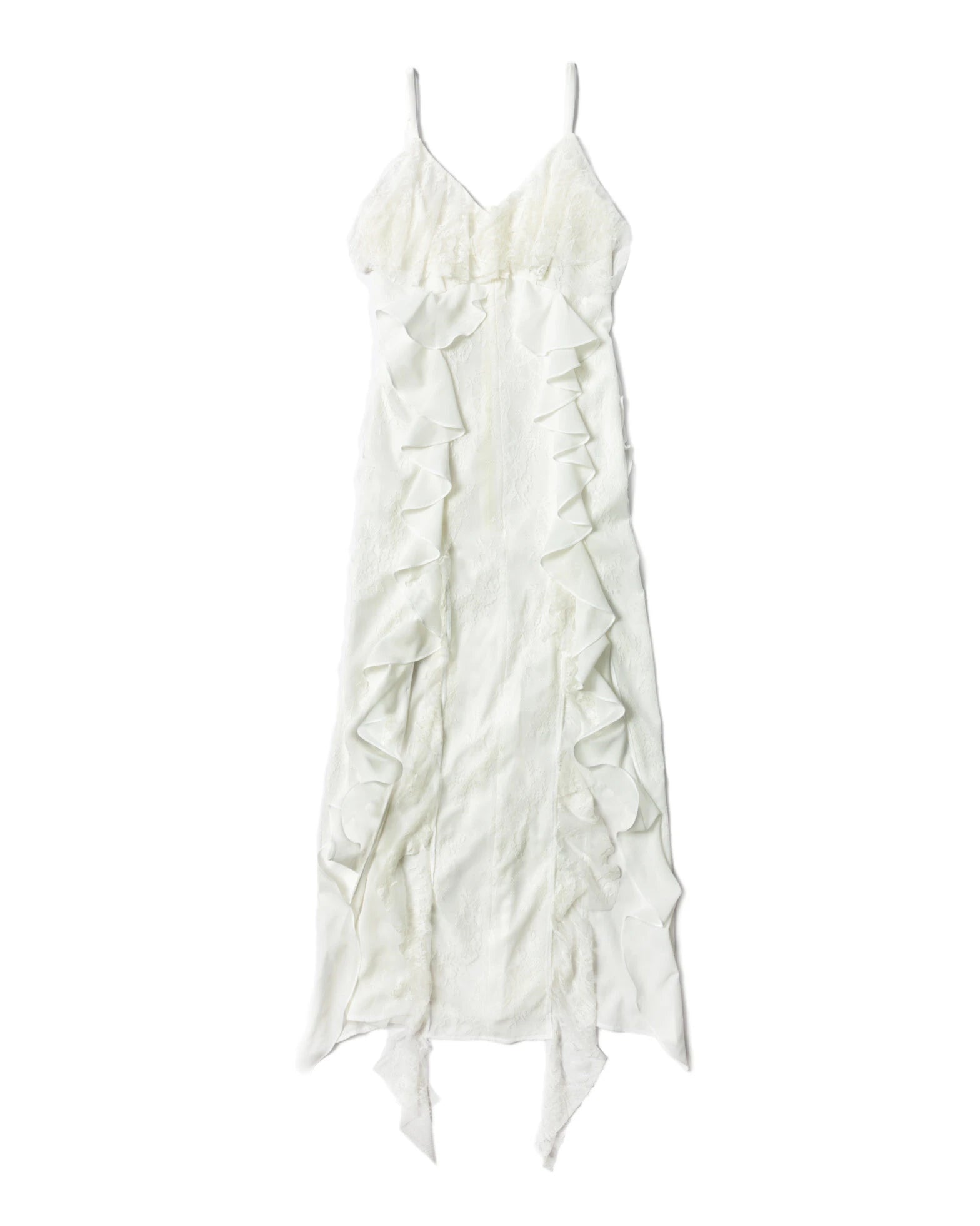 White ruffled dress on a white background