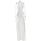 White sleeveless dress on a mannequin against a white background