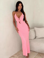 Vestido largo con escote en V profundo Liana