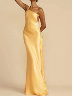 Yellow evening gown on a neutral background