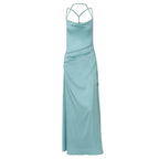 Teal evening gown on a white background