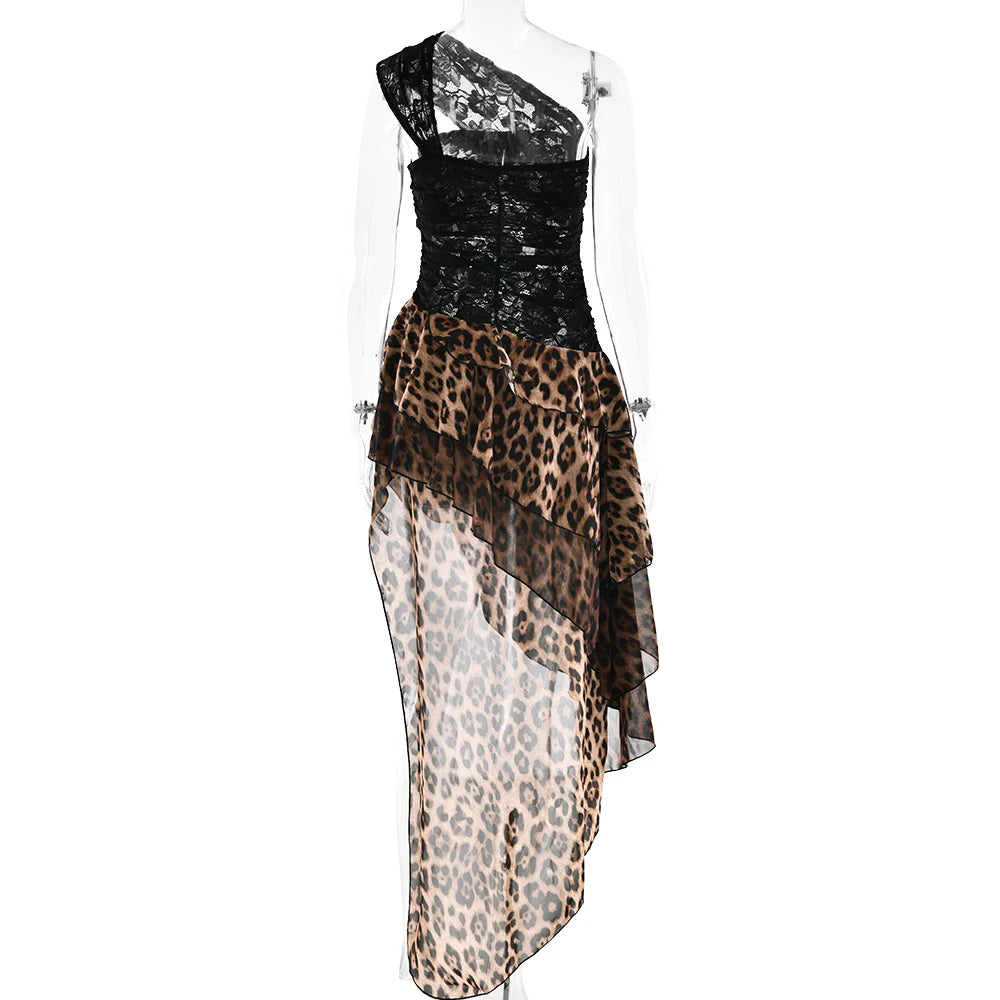Lace Leopard Ruffle Dress