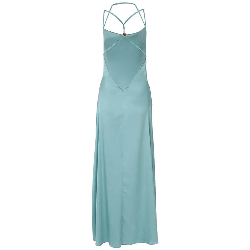 Light blue satin dress on a white background