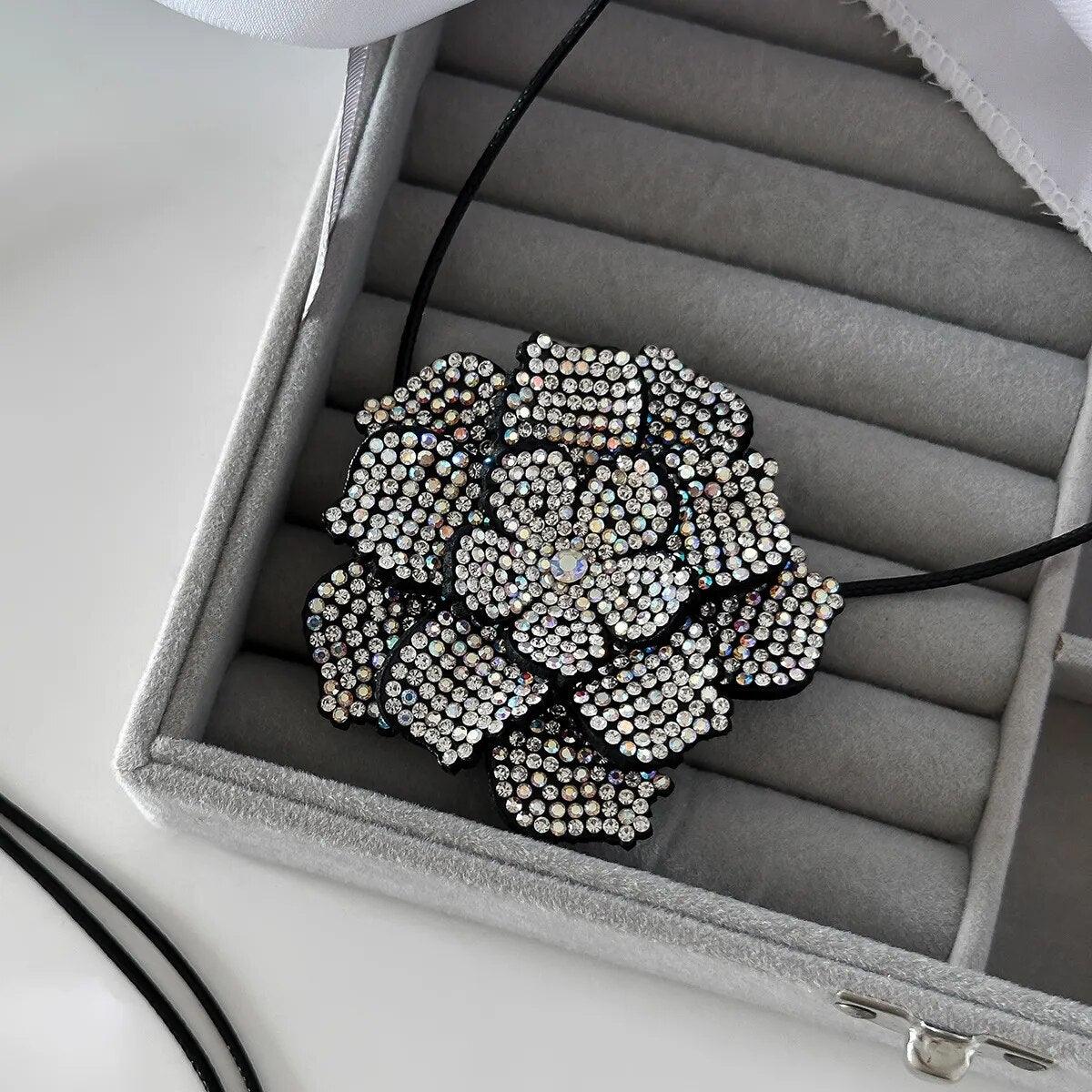 Danette Rhinestone Flower Necklace - Virago Wear - Accessories, Necklaces, New arrivals - Necklaces