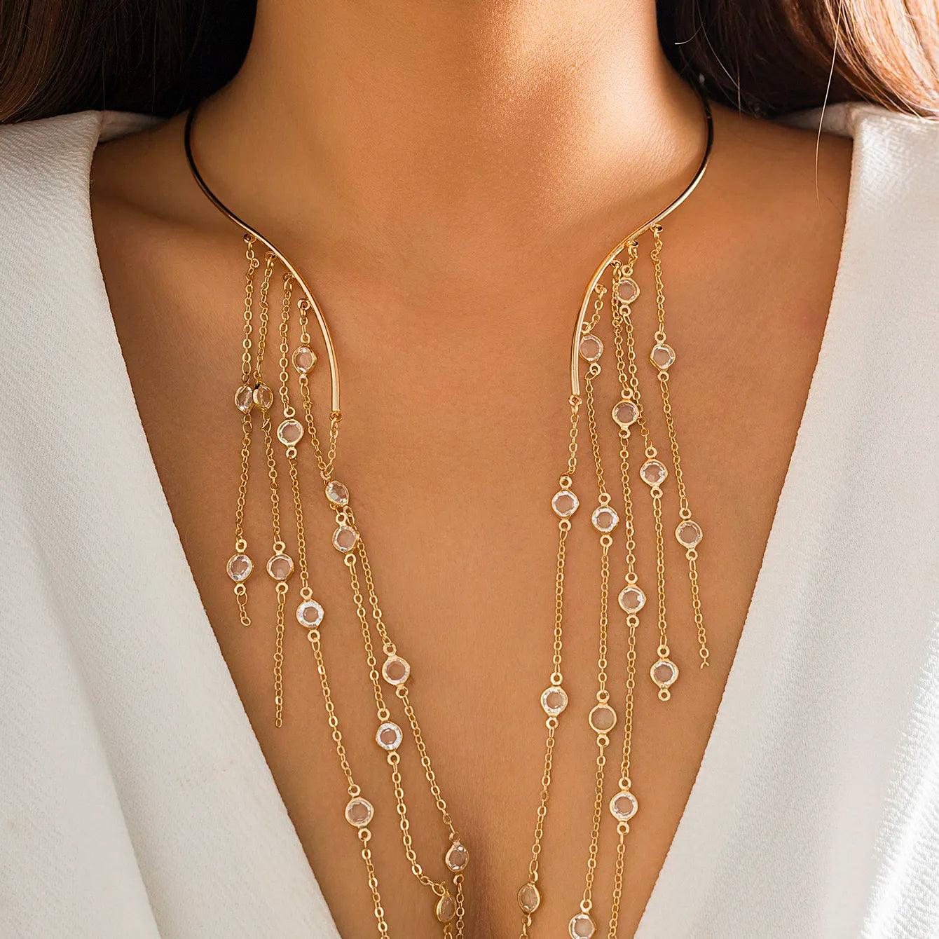 Eda Long Tassel Crystal Necklace - Virago Wear - Accessories, Necklaces, New arrivals - Necklaces