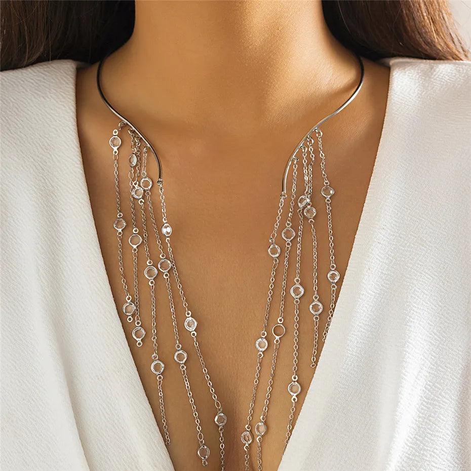 Eda Long Tassel Crystal Necklace - Virago Wear - Accessories, Necklaces, New arrivals - Necklaces