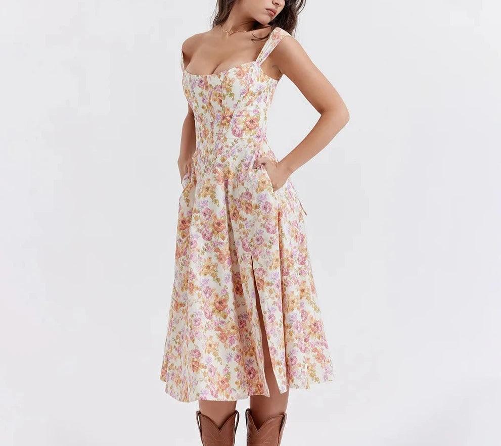 Flavia Floral Print Midi Dress - Virago Wear - Dresses, Midi Dress, New arrivals - Dresses