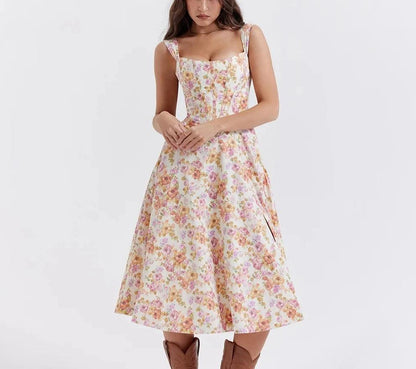 Flavia Floral Print Midi Dress - Virago Wear - Dresses, Midi Dress, New arrivals - Dresses