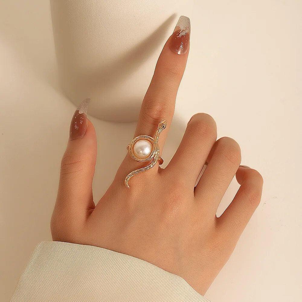 Jailyn Snake Pearl Ring - Virago Wear - Accessories, New arrivals, Rings - Rings