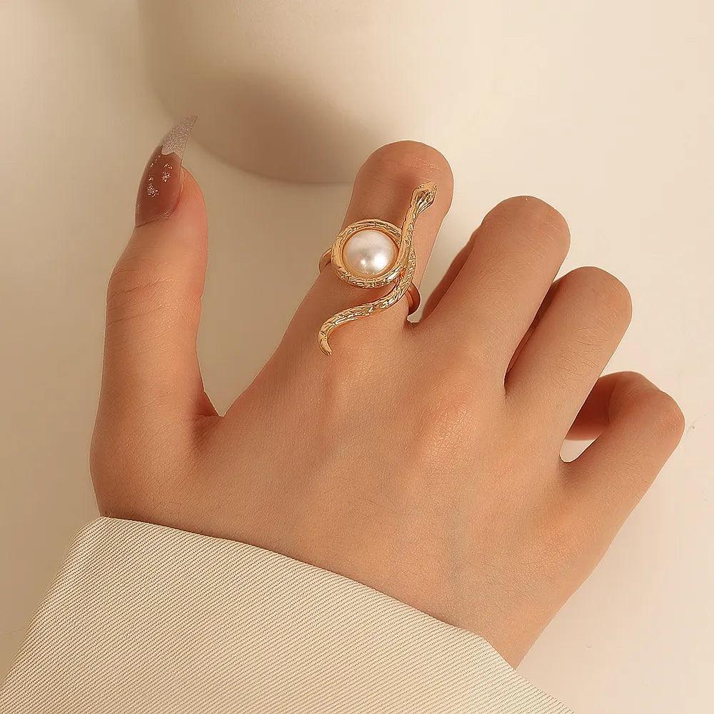 Jailyn Snake Pearl Ring - Virago Wear - Accessories, New arrivals, Rings - Rings