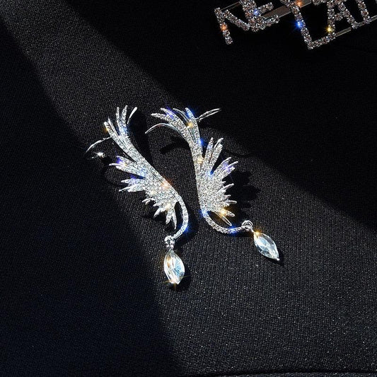 Angel Wing Rhinestone Earrings - Virago Wear - Earrings, Silver - Earrings