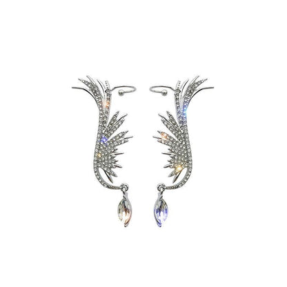 Angel Wing Rhinestone Earrings - Virago Wear - Earrings, Silver - Earrings