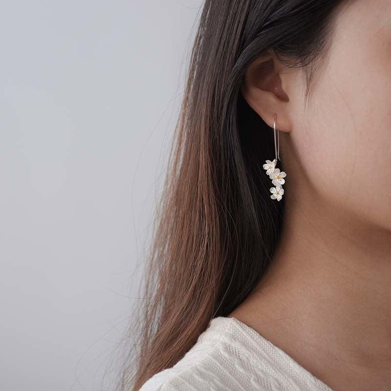 Jasmine Flowers Triple Drop Earrings - Virago Wear - Accessories, Earrings, Sterling Silver - Earrings