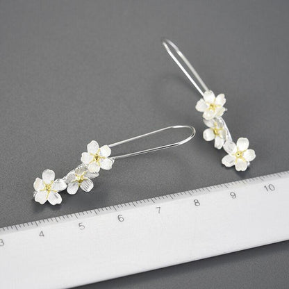 Jasmine Flowers Triple Drop Earrings - Virago Wear - Accessories, Earrings, Sterling Silver - Earrings