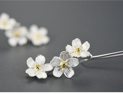 Jasmine Flowers Triple Drop Earrings - Virago Wear - Accessories, Earrings, Sterling Silver - Earrings