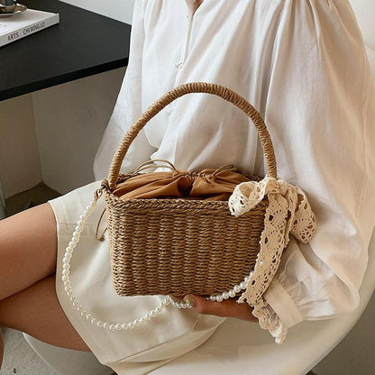 Maldives Pearl Straw Tote - Virago Wear - Beige, Handbags, Khaki - Handbags