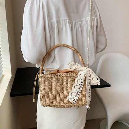 Maldives Pearl Straw Tote - Virago Wear - Beige, Handbags, Khaki - Handbags