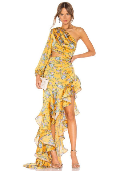 Maribel Floral Irregular Ruffle Dress - Virago Wear - Dresses, Maxi dress - Dresses